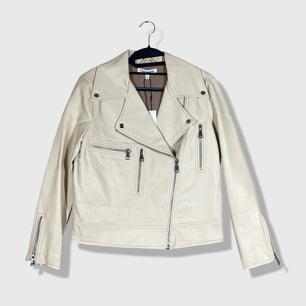 Elizabeth and James Moto Jacket Women‎ S Cream Faux Leather Biker Outdoor